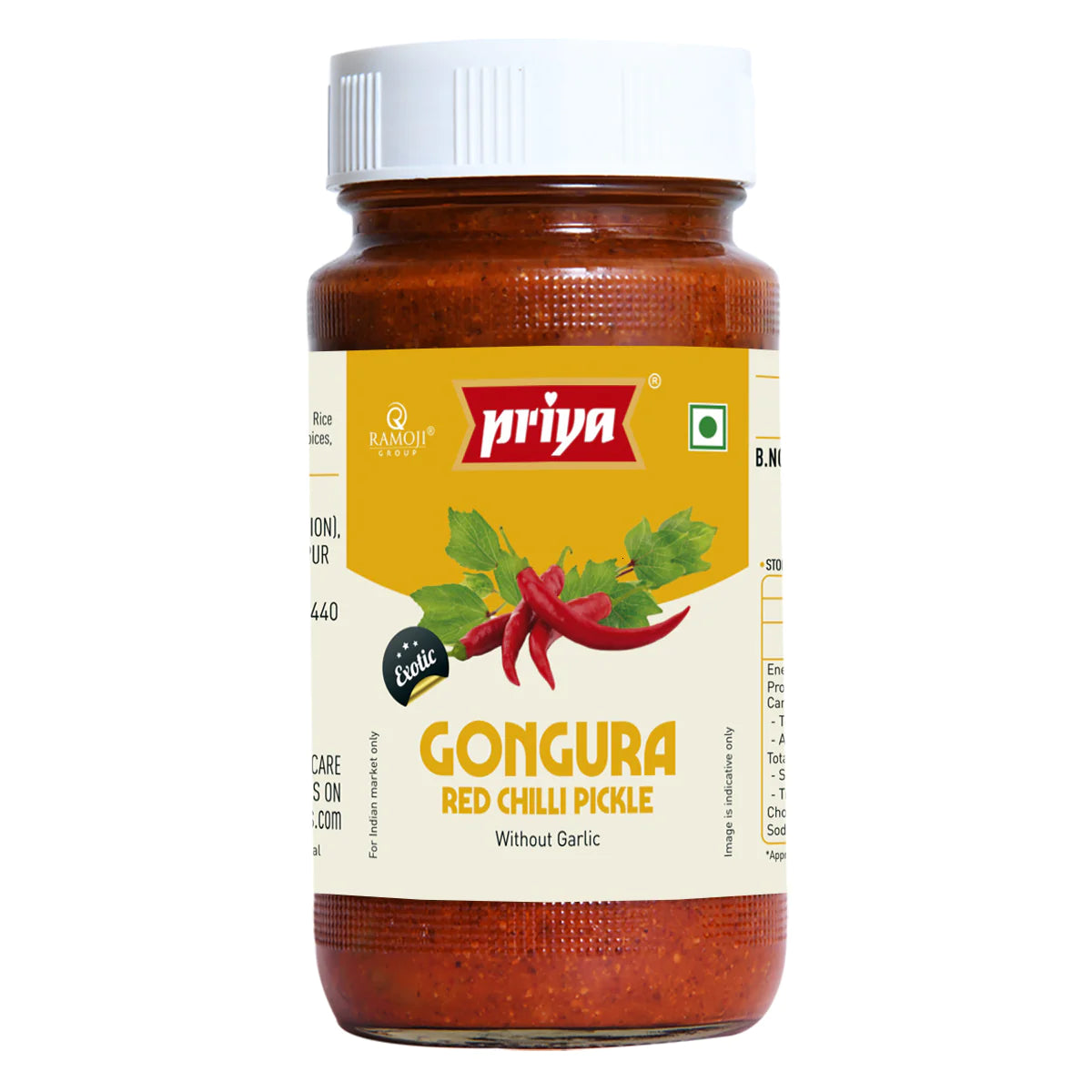 Priya Gongura Leaves & Red Pepper Seasoning (Without Garlic) Pickles - 300g